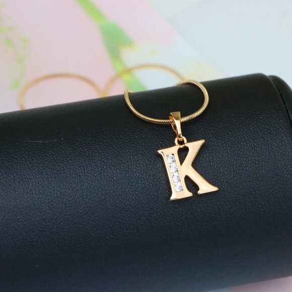 "Rose Gold Letter K Pendant with Crystals – 18K Gold Plated Charm, XPPT1360 - Picture 6 of 13